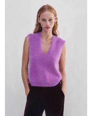 ME+EM Brushed Cashmere V-Neck Crop Vest - Purple