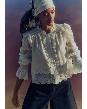 ME+EM Cotton Broderie Ruffle Cropped Top - Blue