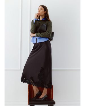ME+EM Satin Lace Maxi Skirt Dark Chocolate - Multicolour