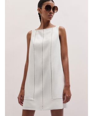 ME+EM Crease-Less Linen Stitch Detail Mini Shift Dress - White