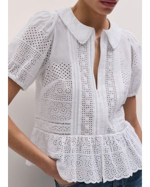 ME+EM Cotton Broderie Boxy Peplum Top - Grey