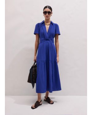 ME+EM Fit & Flare Twist Detail Cheesecloth Maxi Dress - Blue
