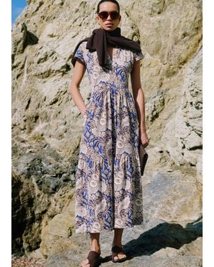 ME+EM Elaborate Botanical Print Tiered Maxi Slub Dress - Multicolor