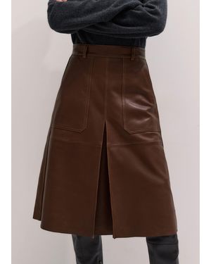 ME+EM Luxe Pleat Front Midi Skirt - Brown