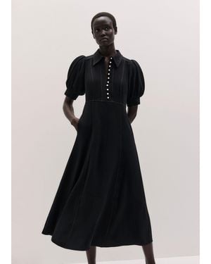 ME+EM Contrast Stitch Fit And Flare Midi Shirt Dress - Black
