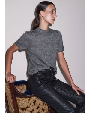 ME+EM Merino Cashmere Silk Pouf Sleeve Knit Tee Mid Melange - Gray