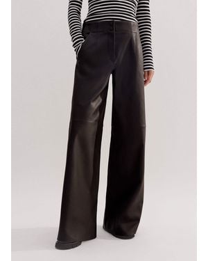 ME+EM Ultra-Soft Leather Wide-Leg Pant - Black
