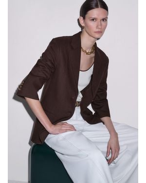 ME+EM Crease-Less Linen Deconstructed Lightweight Summer Blazer - Brown