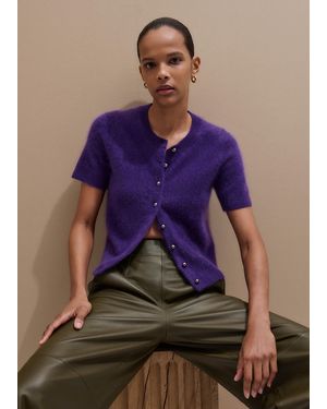 ME+EM Brushed Cashmere Button Through Straight Knit Tee - Purple