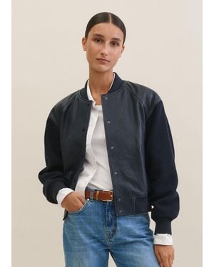 ME+EM Leather + Wool Varsity Jacket - Blue