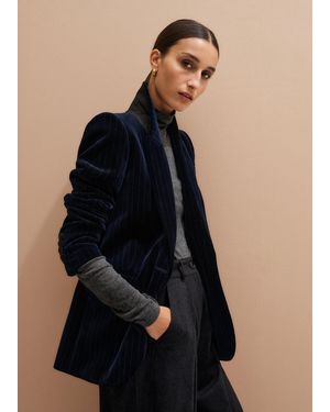ME+EM Pinstripe Velvet Sharp Shoulder Blazer - Blue