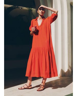 ME+EM Cotton Pin Tuck Swing Maxi Dress With Slip + Tie - Blue