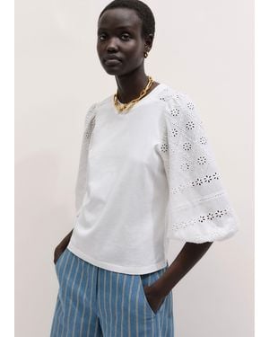 ME+EM Broderie Anglaise Balloon Sleeve Top - White