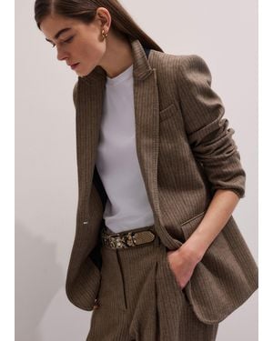 ME+EM Pinstripe Sharp Shoulder Blazer Mocha - Brown