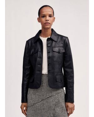 ME+EM Washed Leather Fitted Utility Jacket - Black