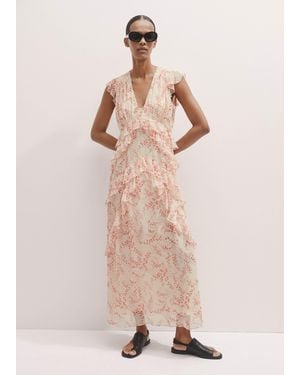 ME+EM Silk Lily Of The Valley Print Ruffle Maxi Dress + Bandeau - Natural