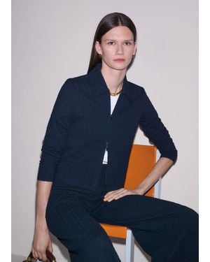 ME+EM Curling Crosses Jacquard Zip-Through Top - Blue