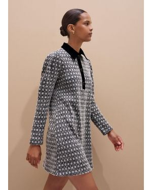 ME+EM Statement Button Jacquard A-Line Dress - Brown