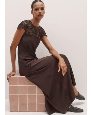 ME+EM Lace Trim Bias Cut Maxi Dress - Brown