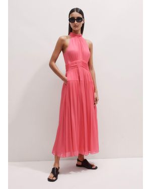 ME+EM Silk Crinkle Halterneck Maxi Dress - Pink