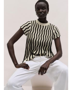 ME+EM Textured Pointelle Swing Knit Top Cream - Black