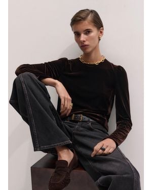 ME+EM Fluid Velour Puff Sleeve Top - Black