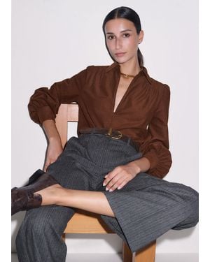 ME+EM Babycord Balloon Sleeve Blouse - Brown