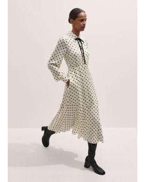 ME+EM Silk Little Oak Leaf Print Midi Dress + Tie - Natural