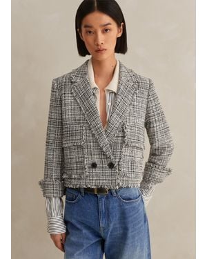 ME+EM Cotton-Blend Fringe Trim Crop Jacket - Gray