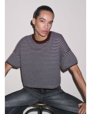 ME+EM Wool Cashmere Silk Relaxed Crop Knit Tee Pecan-Chambray - Gray