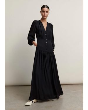 ME+EM Silk Statement V-Neck Maxi Dress + Belt - Black