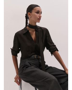 ME+EM Stripe Fluid Satin Shirt + Tie - Black