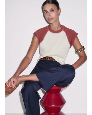 ME+EM Raw Edge Raglan Sleeveless Sweatshirt Light Cream-Rosewood - Multicolour