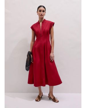 ME+EM Sporty Knit Trim Detail Midi Dress - Red