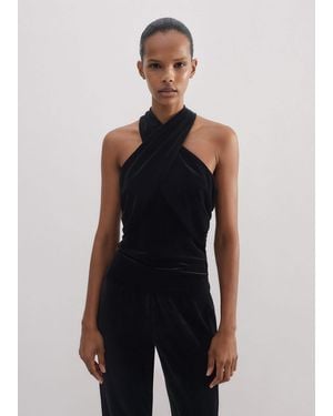 ME+EM Fluid Velour Halterneck Top - Blue