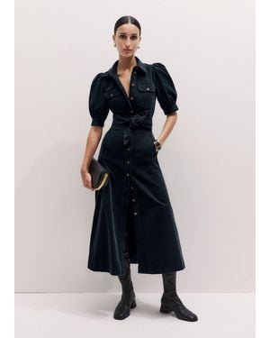 ME+EM Cord Fit And Flare Maxi Shirt Dress + Tie - Blue