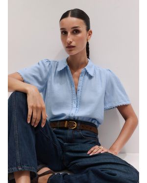 ME+EM Cheesecloth Trim Detail Blouse Cloud - Blue