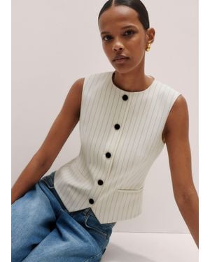 ME+EM Round Neck Pinstripe Waistcoat - Natural