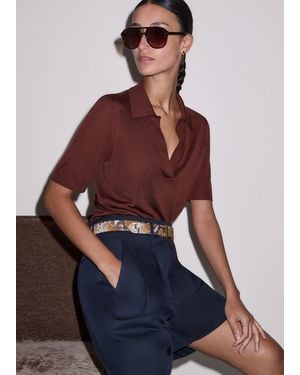 ME+EM Silk Slim Knit Polo Tee - Blue