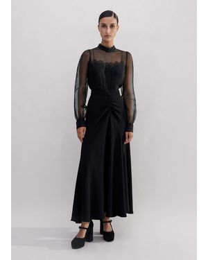 ME+EM Silk Organza Lace Maxi Dress - Black