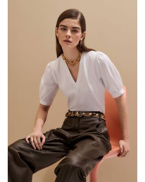 ME+EM Pouf Sleeve V-Neck Tee - Brown