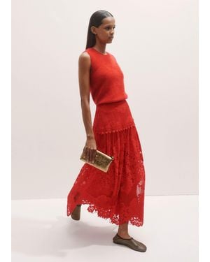 ME+EM Graphic Floral Lace Maxi Skirt - Red