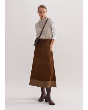ME+EM Suede Mix High-Waisted Midi Skirt - Natural