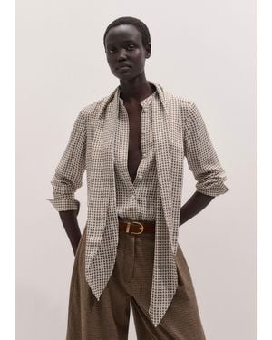 ME+EM Squared Geo Print Blouse With Tie + Arm Adjuster Light Cream-Multi - Natural