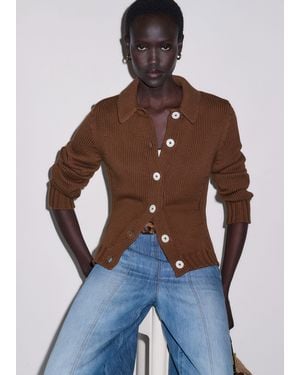 ME+EM Slim Collared Cardigan Walnut - Brown
