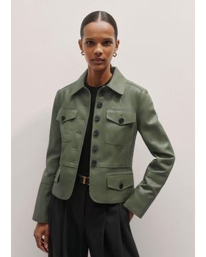 ME+EM Washed Leather Fitted Utility Jacket - Green