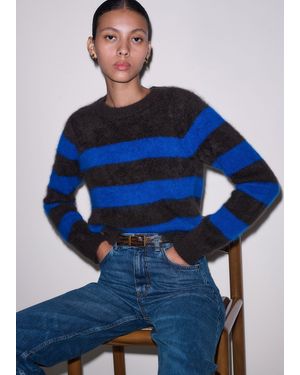 ME+EM Brushed Cashmere Stripe Crop Jumper - Blue