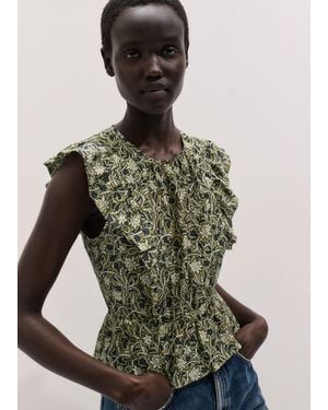 ME+EM Silk Cotton Overgrown Floral Print Top-Multi - Green
