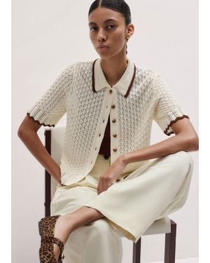 ME+EM Contrast Trim Straight Knit Tee Cream-Cinnamon - Natural