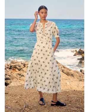 ME+EM Silk-Blend Swirling Leaf Print Midi Tea Dress - Blue